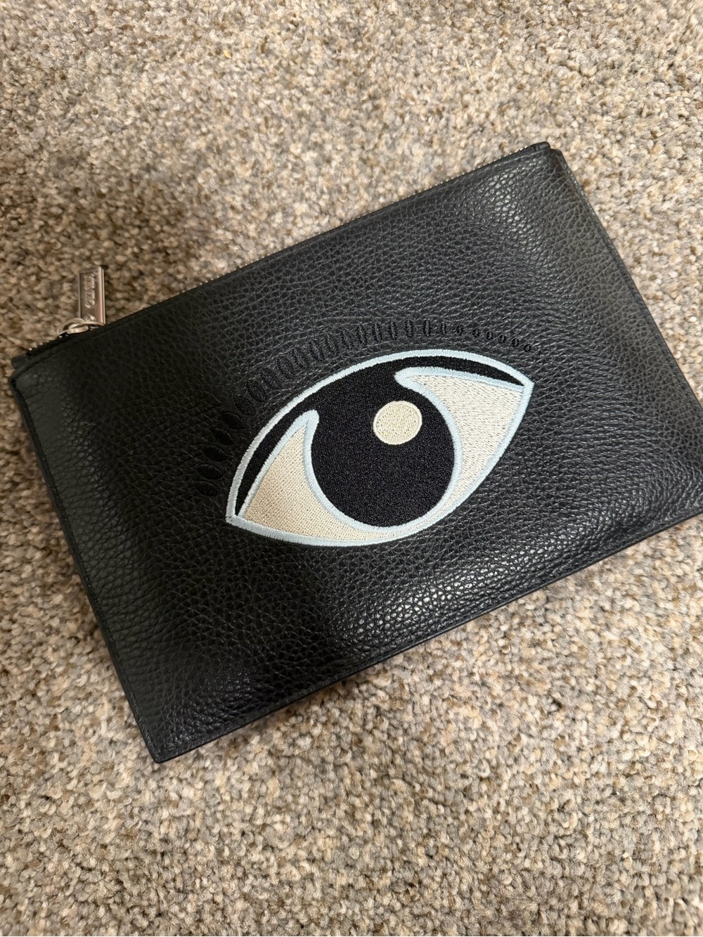 Kenzo Black pebbled leather zip clutch unisex retails $400
